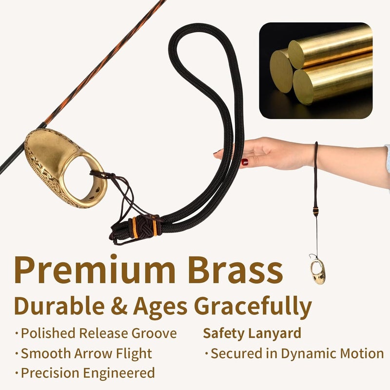 SP.G Archery Thumb Ring - Thumb Draw Ring Brass Thumb Ring for Recurve Bow Finger Guard with Anti-Loss Lanyard Left & Right Hand for Recurve Traditional Bow Shooting Accessories - Image 4